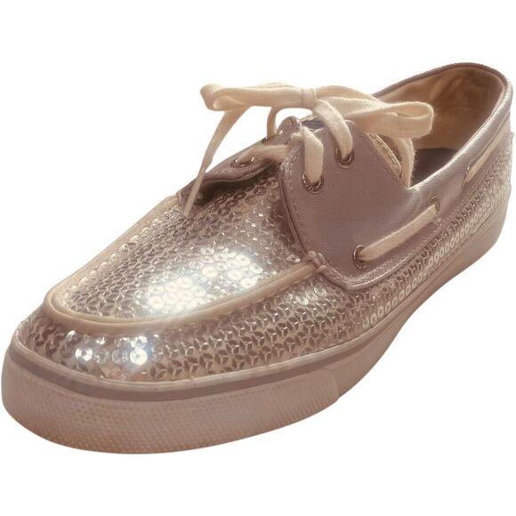 Sperry | Bahama Pewter Sequin Boat Shoes Sparkle Top-Siders | Size 10 | GUC - Picture 2 of 11